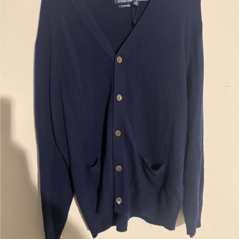 Ralph Lauren Cashmere Navy Button-Up V-Neck Cardigan